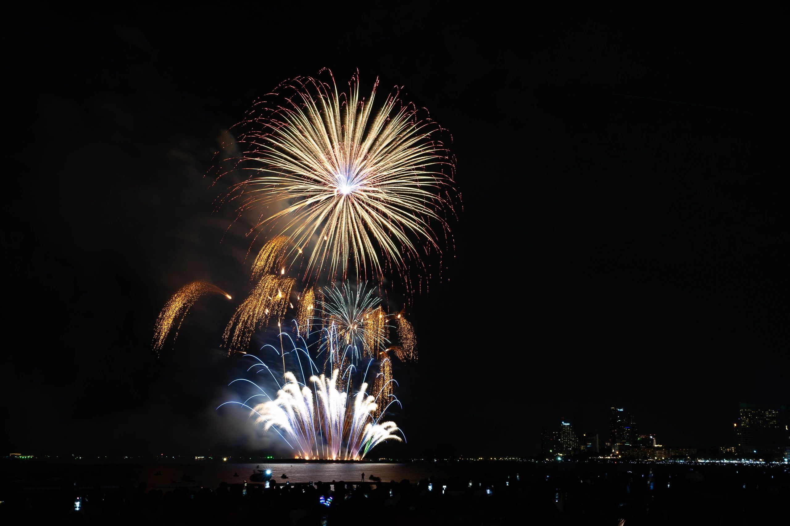 Celebration fireworks over an event venue